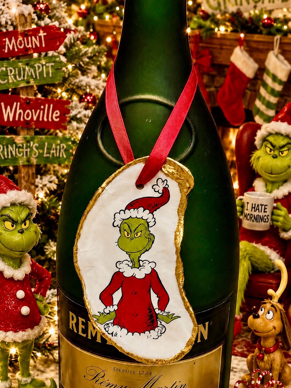 Hand Crafted Giant Grinch Oyster Shell Ornament